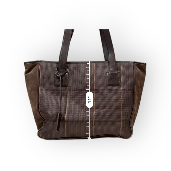 Vintage 90s Lauren Ralph Lauren Brown/Green Glen Plaid Tote Suede Trim - Picture 9 of 11